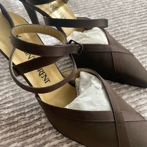 Yves Saint Laurent Brown Satun Slingback Criss Cross Pumps size 8